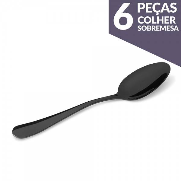 COLHER ELITE PRETA SOBREMESA C/6  GOURMET MIX